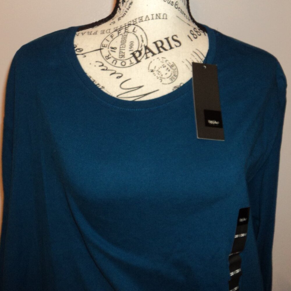 New Mossimo Women's Plus 28/30W Top T Shirt Long Sleeve Blue Crew Neck